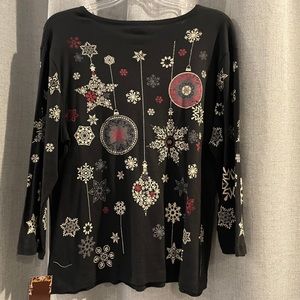 NWT Long sleeve black holiday ornament with bling size 3X